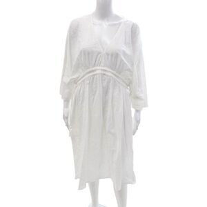 Solid & Striped Women Kaftan V Neck Cotton Midi Dress White 3/4 Sleeve Size S